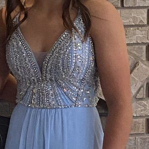 Light Blue Beaded Homecoming Dress